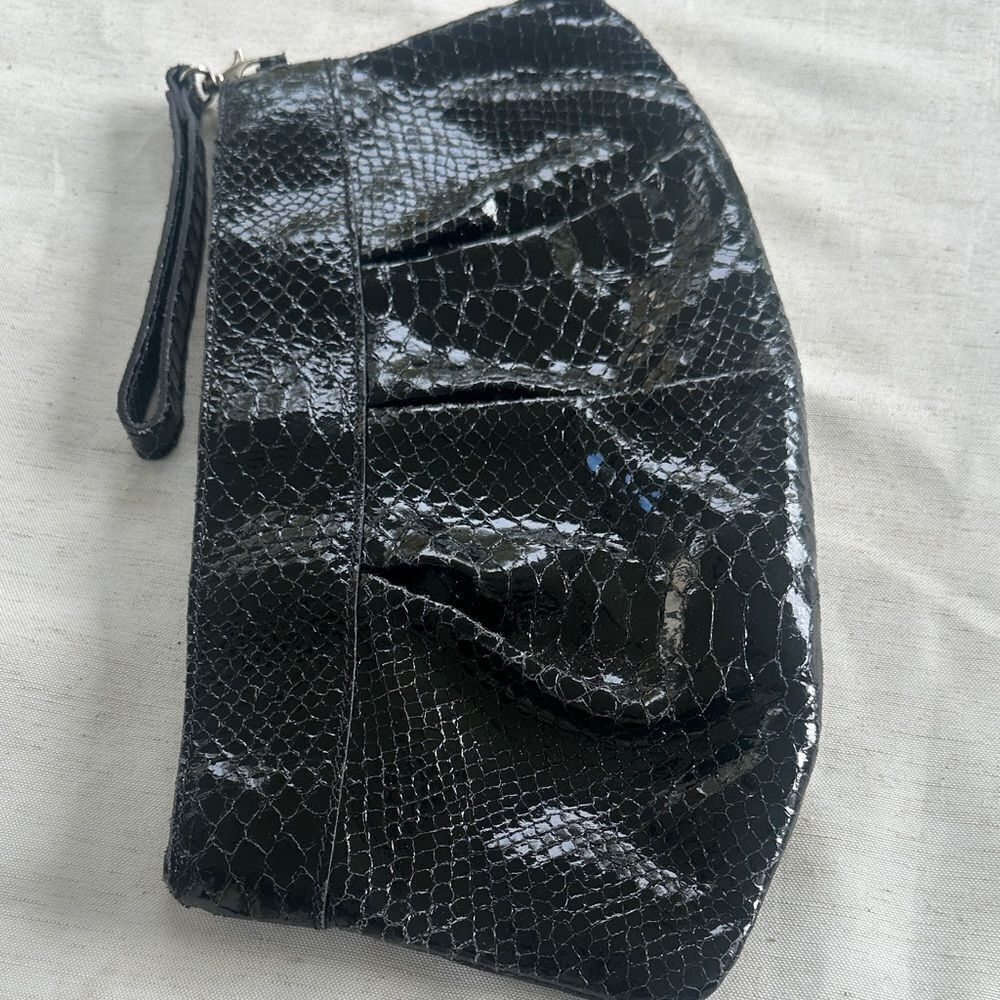 MAURIZIO TAIUTI BLACK LEATHER SNAKESKIN CLUTCH BAG